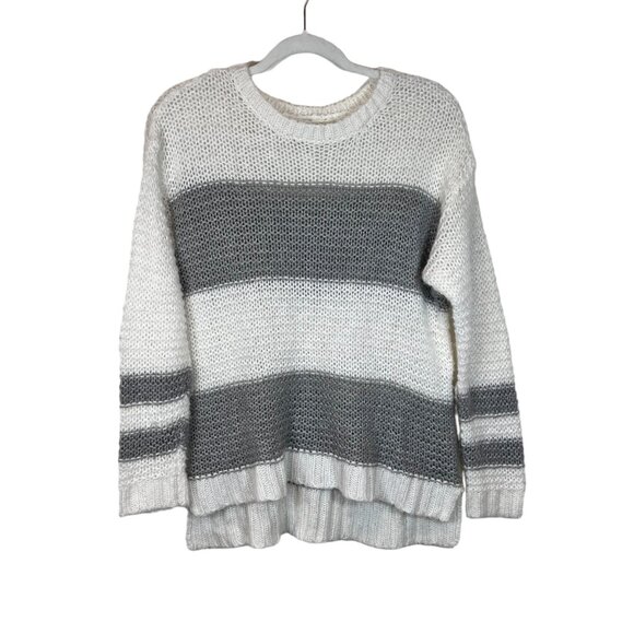 Aeropostale SP Womens White Grey Striped Open‎ Knit Sweater Size Petite Small - Picture 1 of 9